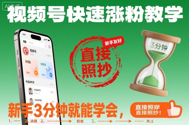 视频号快速涨粉教学,新手3分钟就能学会,直接照抄!-摇钱树